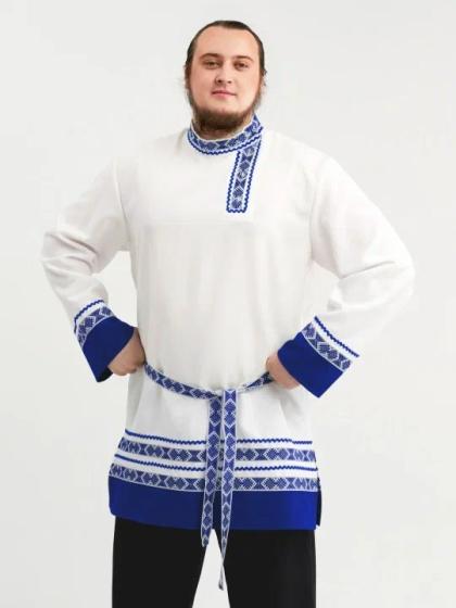 Косоворотка Праздничная бело-зелёная